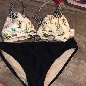 Cactus bikini top & black bottoms
